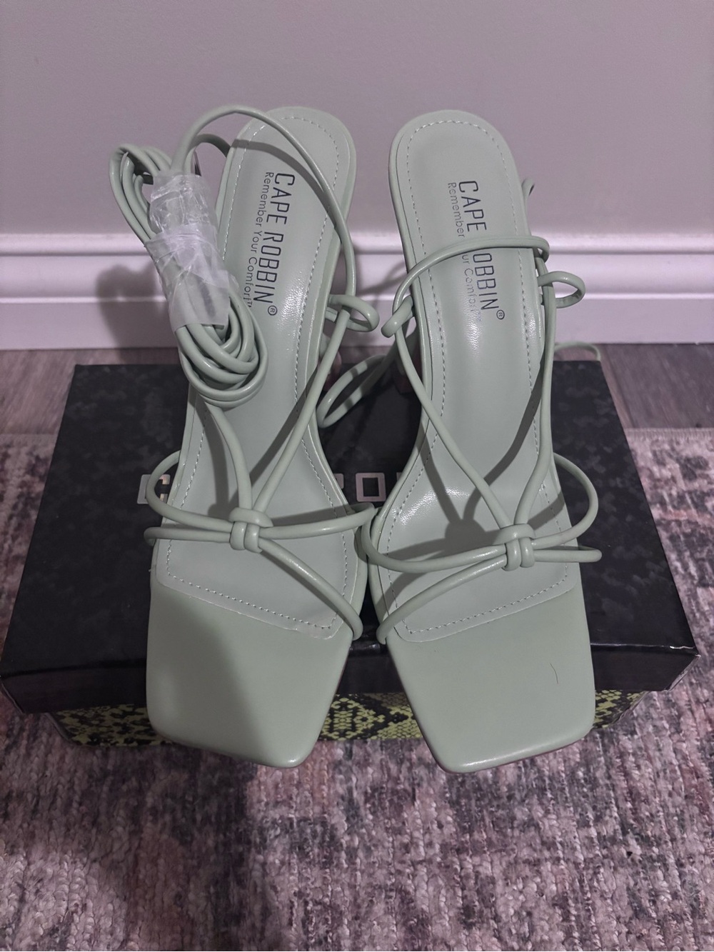Cape Robbin Soft Mint Knot-Strap Square Toe Heels